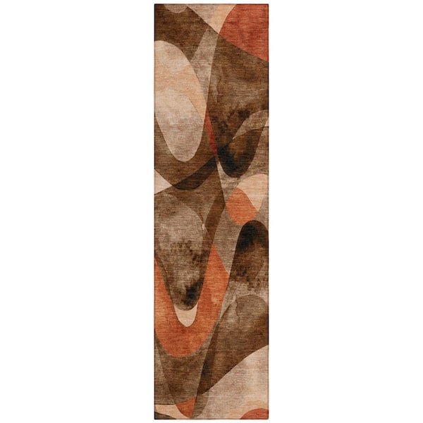 Chocolate 2 ft. x 8 ft. Woven Abstract Polyester Runner Indoor / Outdoor Area Rug