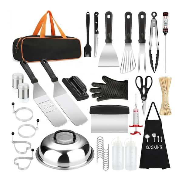 135-Piece Stainless Steel Griddle Grill Accessories Set with Spatula, Tongs, Scraper, Basting Cover, Egg Ring