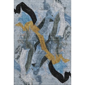 Mayfield Premium Machine Washable Abstract AMF2191 Denim 3 ft. x 5 ft. Area Rug