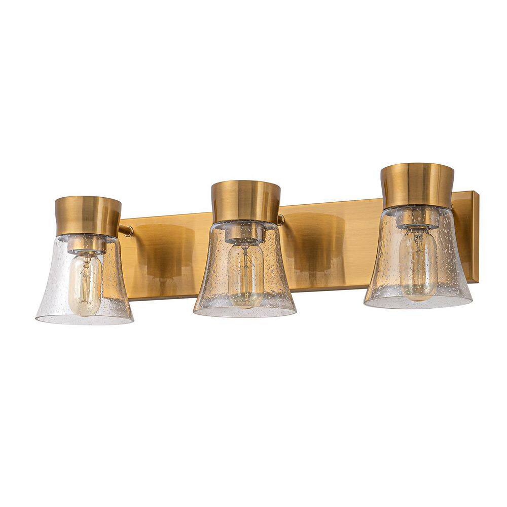 Aura 23.6 in. 3-Light Gold Bathroom Vanity Light with Seedy Glass price history on PriceWatchPro