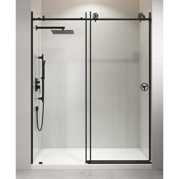 ES-DIY 60 in. W x 76 in. HSliding Frameless Shower Door in Matte Black with Clear Glass