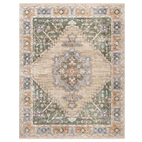 Gertmenian Apollo Salus Green 5 ft. x 7 ft. Medallion Indoor Area Rug