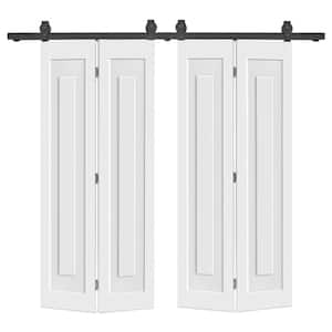 48 in. x 80 in. 1 Panel Shaker Hollow Core White Composite Double Bi-fold Door with Barn Door Hardware Kit