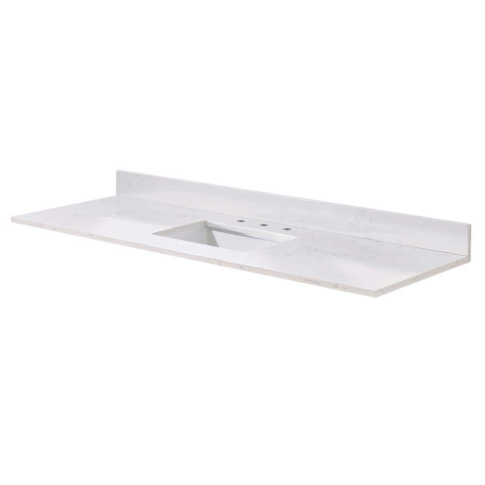 Trento 61 in. White Composite Vanity Top with Rectangular Sink