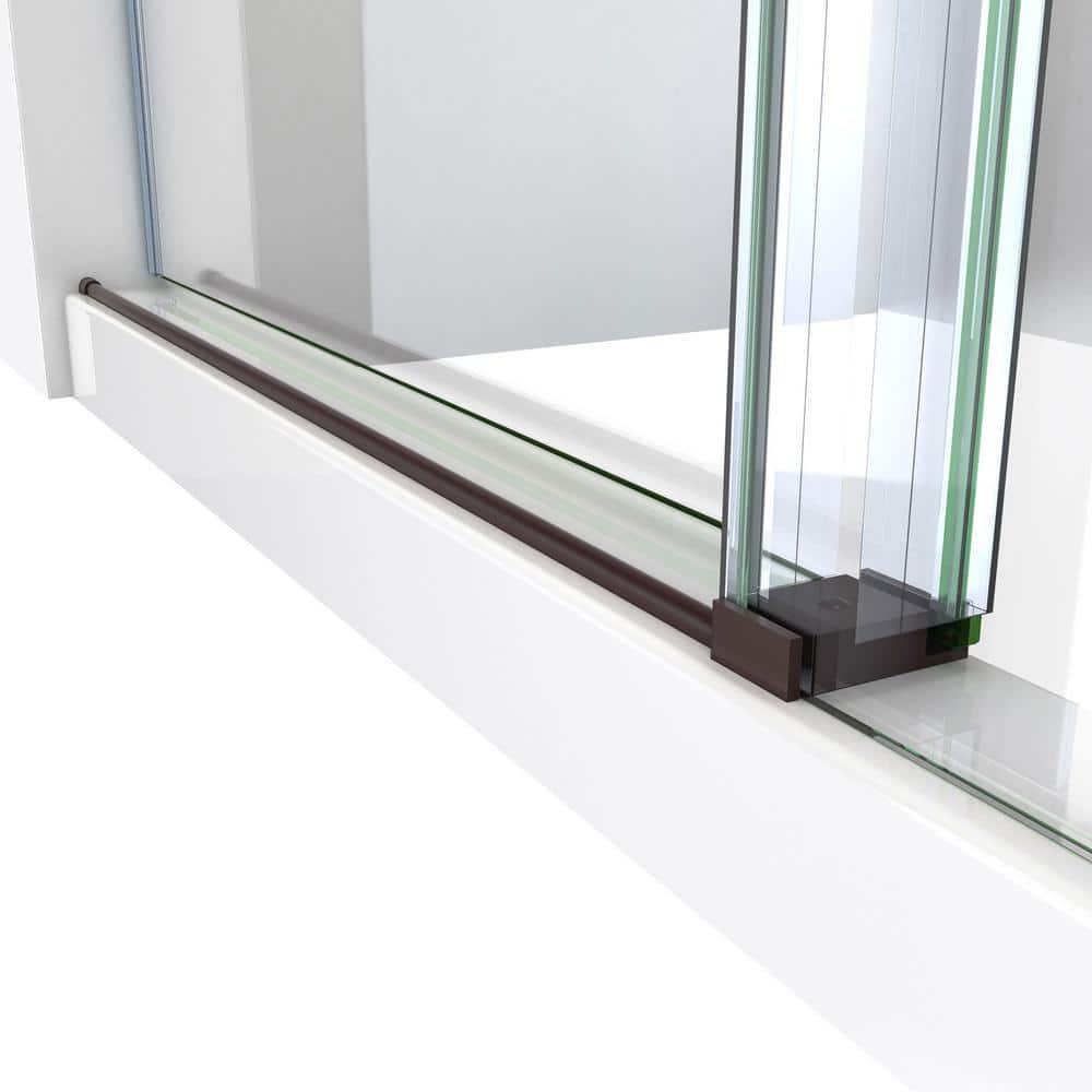 Modern Frameless Sliding Shower Enclosure with Clear Glass and Oil Rubbed Bronze Hardware
