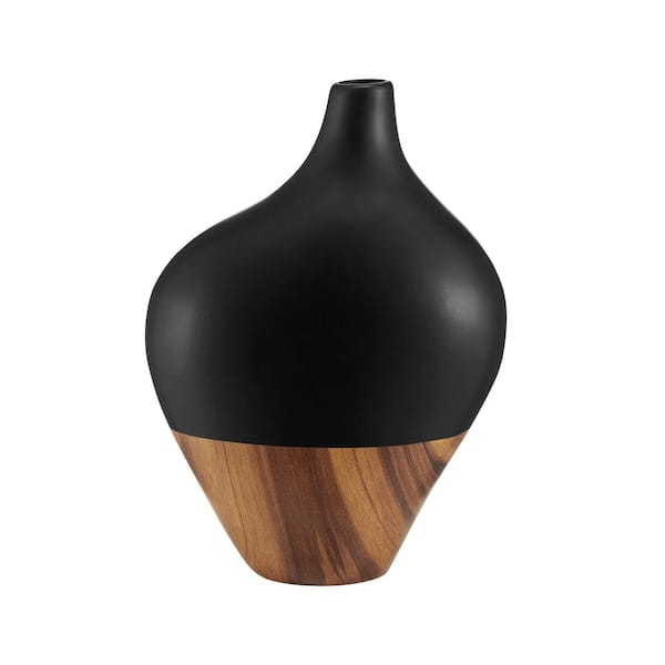 DANYA B Milo 10 in. H Ceramic Canteen Pitcher Shape Asymmetrical Modern 2 Tone Multi-Color Tabletop Vase Black and Walnut