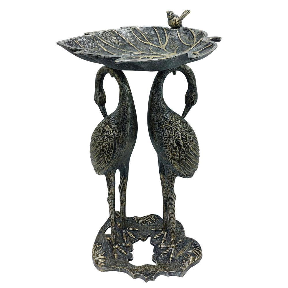 Cast Aluminum 30 in. Twin Crane Silver Gold Bird Bath with Leaf Bowl price history on PriceWatchPro