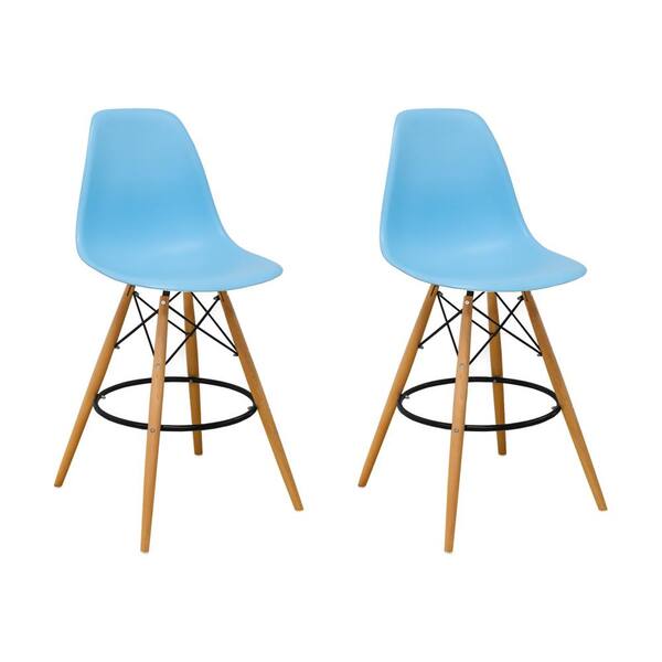 Mod Made Paris Tower Mid Century Modern 28 in. Blue Bar Stool (Set of 2)