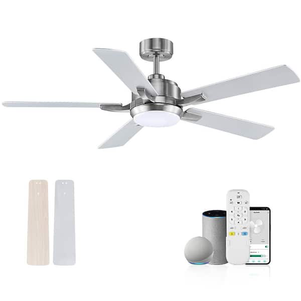REDIAMS 52 in.Smart Indoor Outdoor Silver Ceiling Fans LED Lights and Remote,Controlled by WIFI Alexa App,Quiet DC Motor,6 Speed