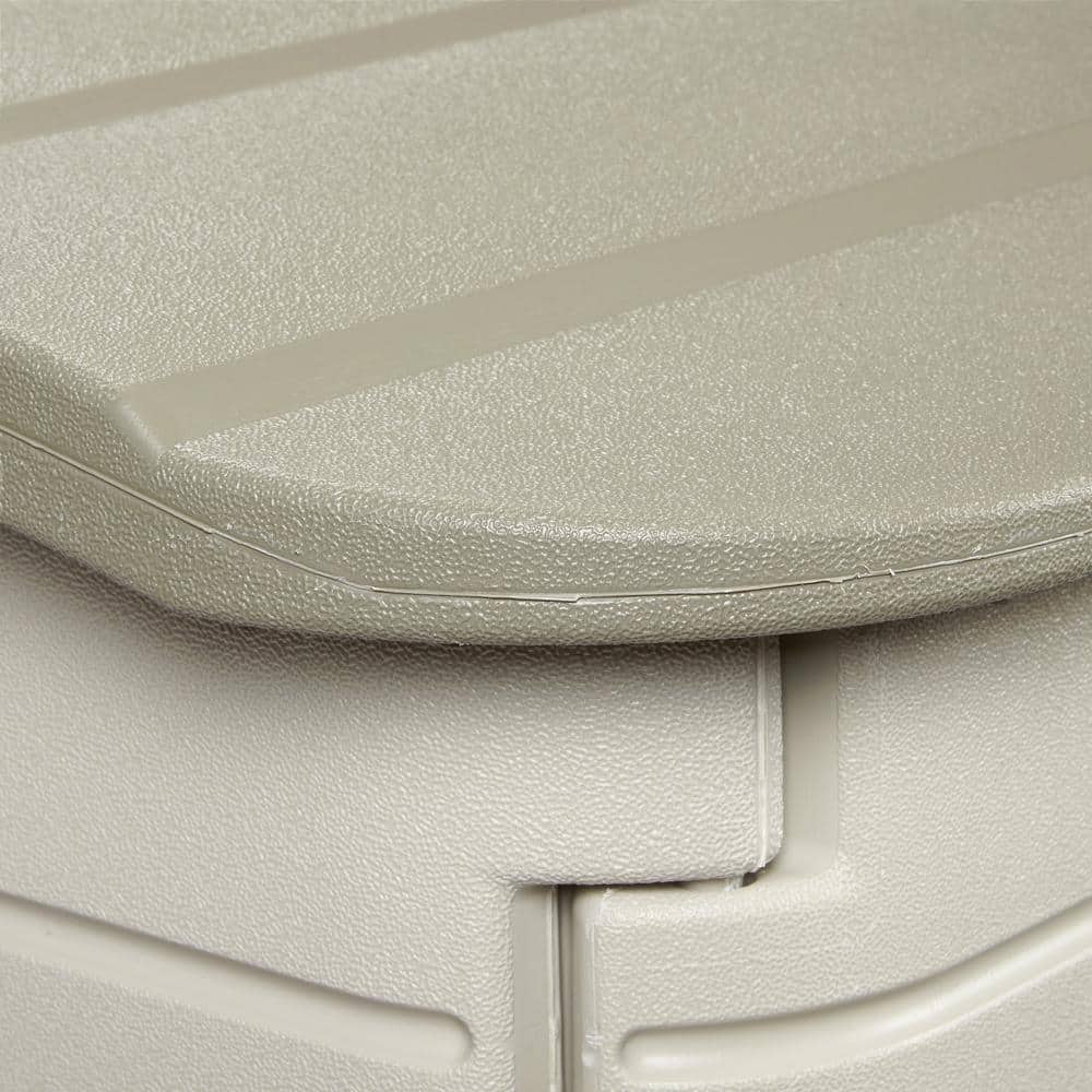 Beige and Gray Resin Horizontal Storage Shed with Shelving