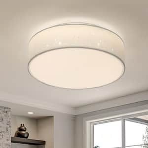 15 in. Modern White Integrated LED Dimmable Novelty Star Cloth Cover Flush Mount Ceiling Light Fixture for Bedroom