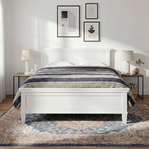 Sherlock White Solid Wood Frame Queen Size Platform Bed