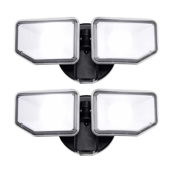 Black 30W 5000K Daylight 2700 Lumen Outdoor 2 Head Integrated LED Security Flood Light 2-Pack