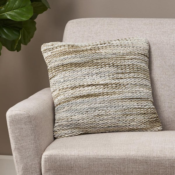 Noble House Brendan Brown, Silver and Natural Striped Polyester 18 in. x 18 in. Throw Pillow