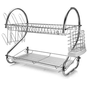 16 in. 2-Tier Silver Chrome Plated Standing Dish Rack