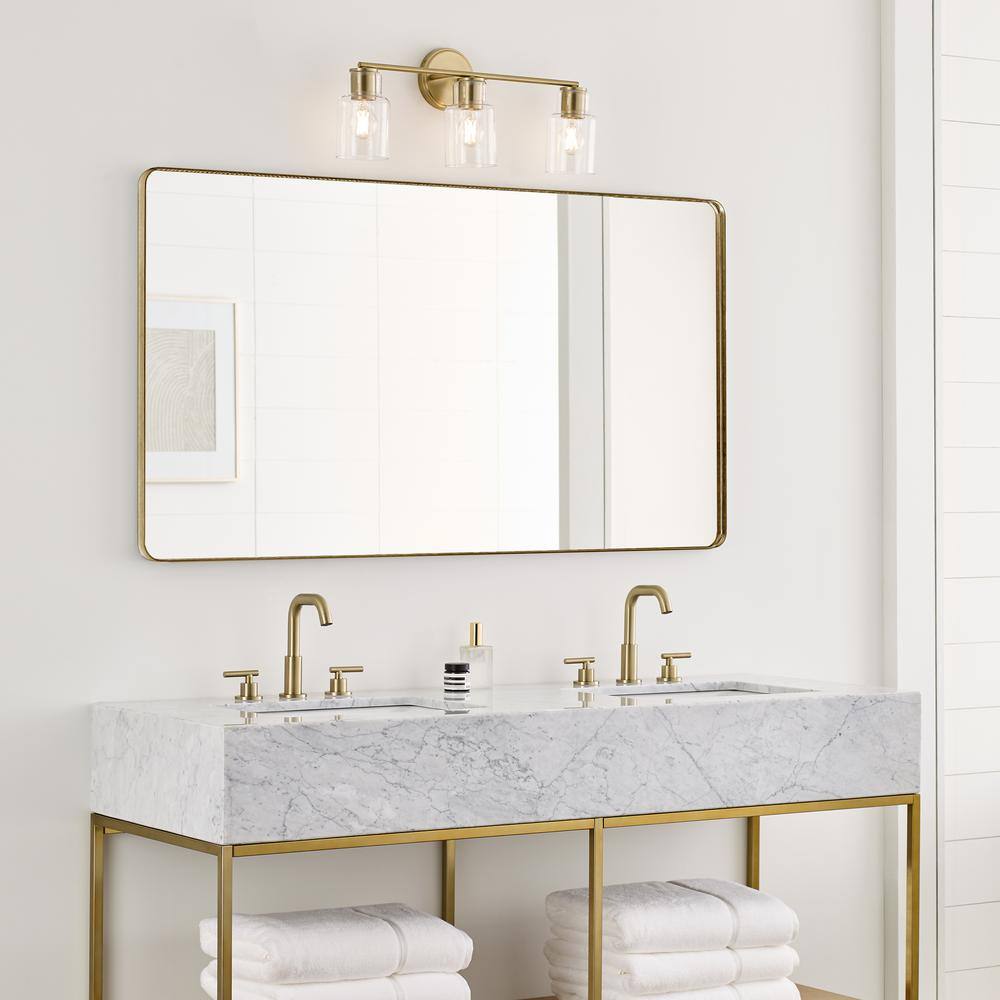 Satin Brass 3-Light Vanity with Clear Glass Shades