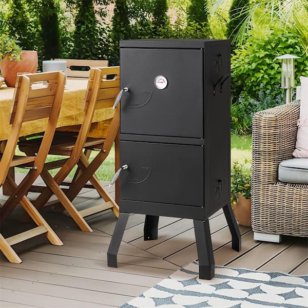 HONEY JOY Outdoor Black Charcoal Smoker, 40 in. Vertical BBQ