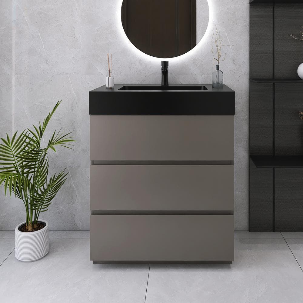 30 in. W x 18 in. D x 37 in. H Single Sink Freestanding Bath Vanity in Grey
