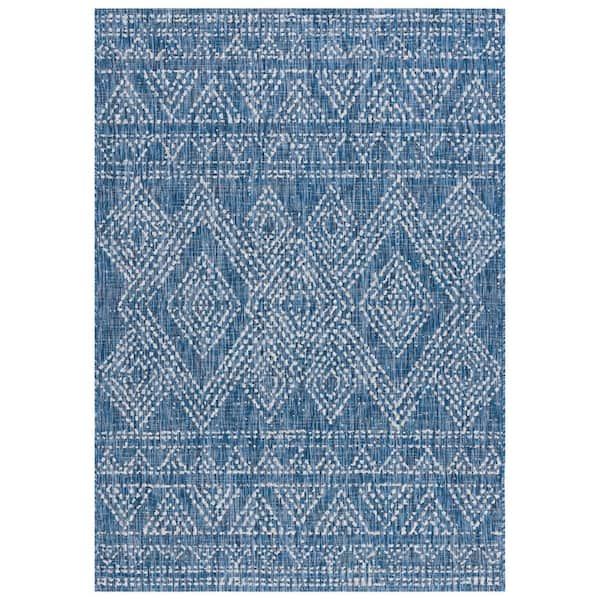 SAFAVIEH Courtyard Navy/Gray 5 ft. x 8 ft. Striped Geometric Indoor/Outdoor Area Rug