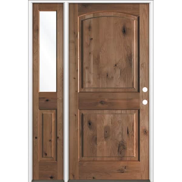 Krosswood Doors 50 in. x 80 in. Knotty Alder 2Panel Arch-Top Left-Hand/Inswing Clear Glass True Black Stain Wood Prehung Front Door LHSL