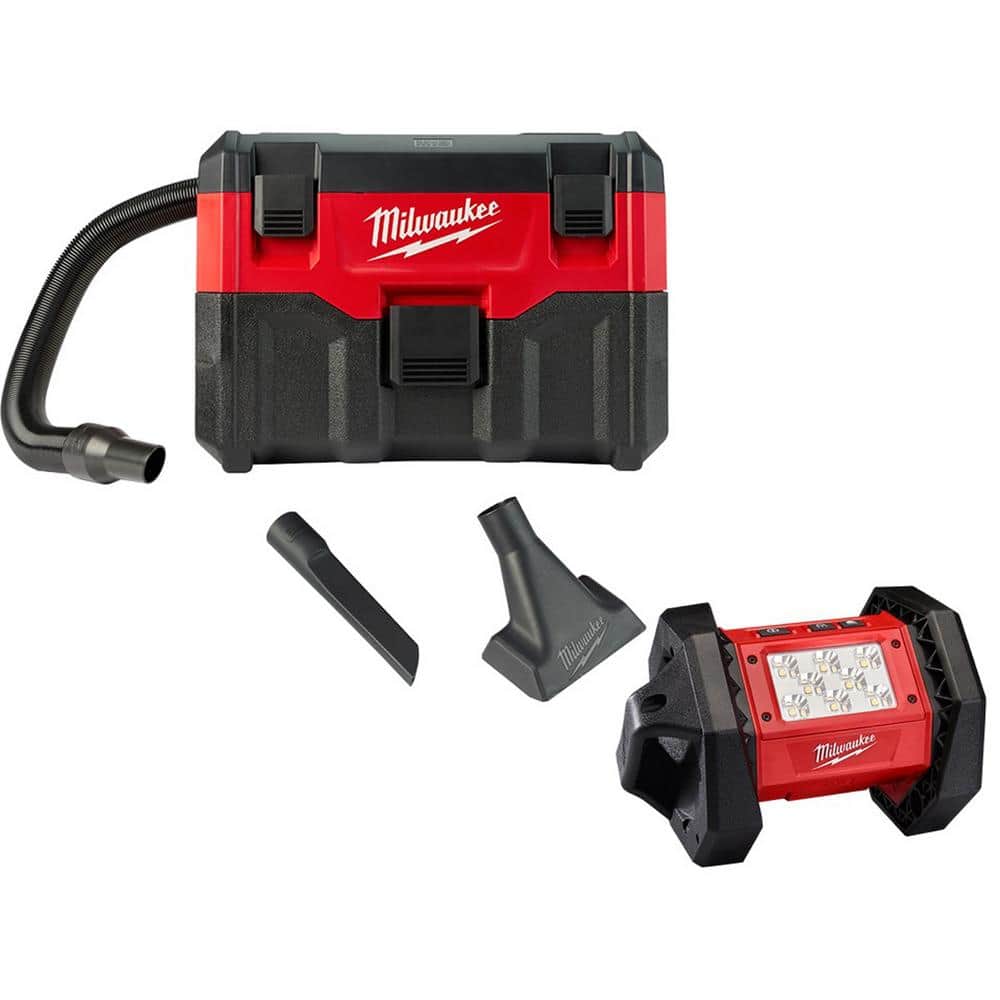 Milwaukee M18 18-Volt 2 Gal. Lithium-Ion Cordless Wet/Dry Vacuum with M18 Rover 18-Volt Lithium-Ion 1500 Lumens LED Flood Light