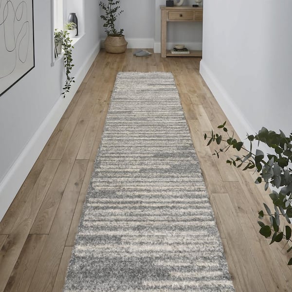 JONATHAN Y Gray/Cream 2 ft. x 8 ft. Khalil Modern Berber Stripe Runner Rug