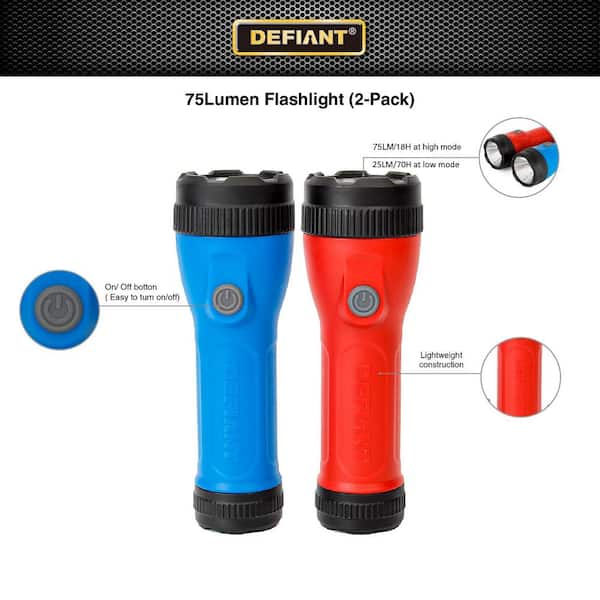 Defiant 75 Lumens LED Alkaline Flashlight (2-Pack) 91281 - The