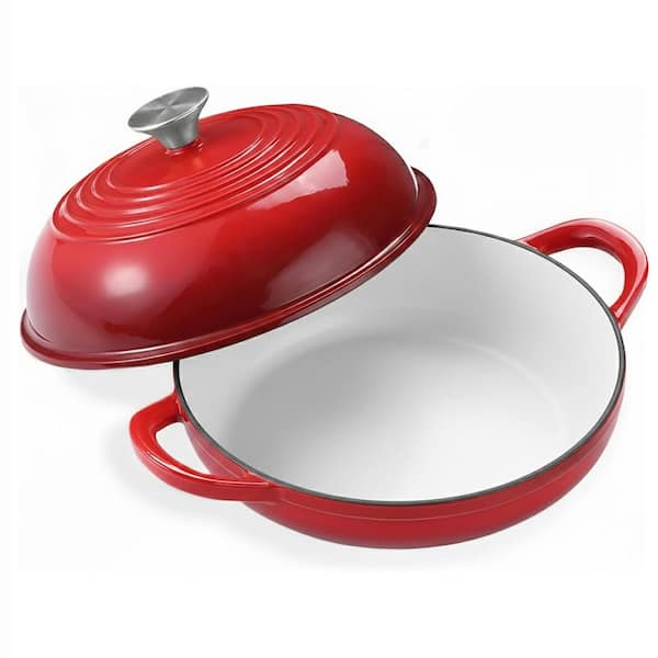 6 Piece Red Enameled Cast Iron Bread Oven Set with Dome Lid, Cloche Pot for Sourdough Baking, Dutch Oven