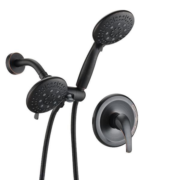 6-Spray 5 in. Dual Wall Mount Shower Head and Handheld Shower Head 1.8 GPM in Oil Rubbed Bronze (Valve Included)