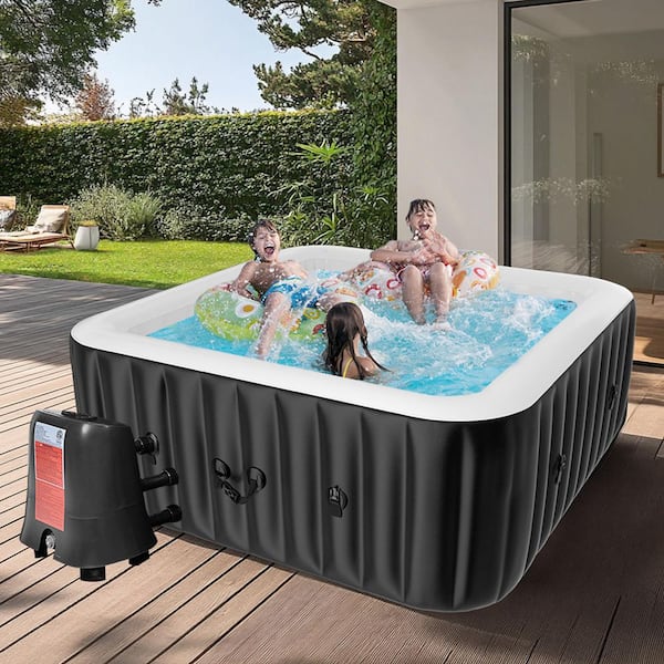 4-6 Person Inflatable Hot Tub 73 in. x 73 in. x 25 in. Large Square Portable Hot Tub 240 Gal. PVC Outdoor Spa Hot Tub