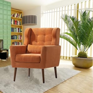 Mid-Century Modern Chenille Fabric Lounge Armchair For Living Room Bedroom, Orange