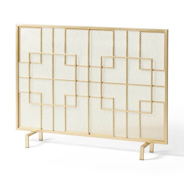 1-Panel 41.00 in. Fireplace Iron Screen in Gold