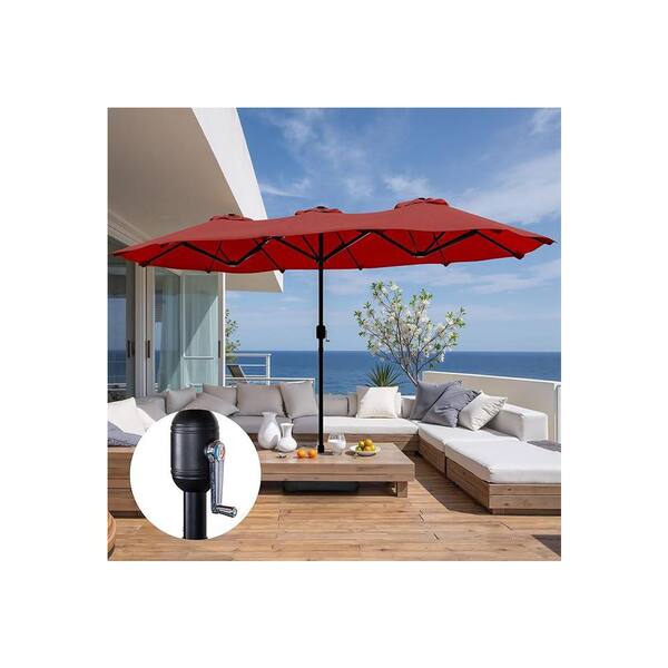 16 foot patio umbrella Celebalcony 16 ft. Steel Double-Sided Market Patio Umbrella in Red  HD-STS916-RD