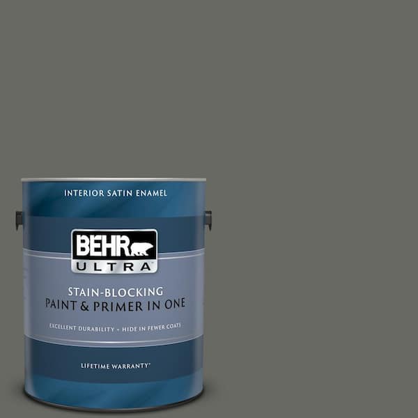 BEHR ULTRA 1 gal. #UL200-2 Mined Coal Satin Enamel Interior Paint and Primer in One