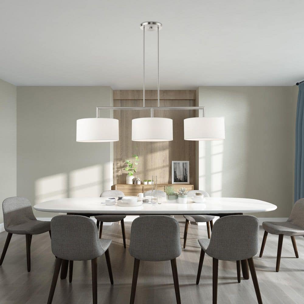 Sleek Brushed Nickel 3-Light Linear Drum Chandelier