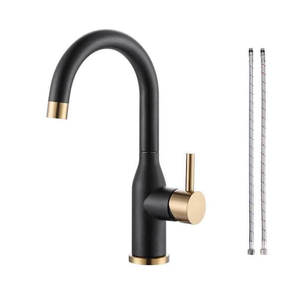 Stainless Steel 1-Hole Single Handle Bar Faucet with Water Supply Lines in Black and Gold