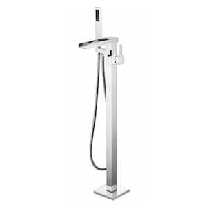 Cascata Single Handle Freestanding Floor Mount Tub Faucet Bathtub Filler with Hand Shower in Chrome