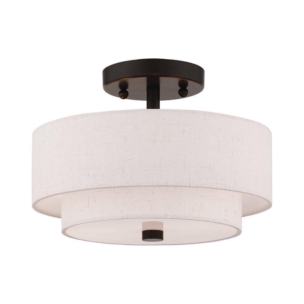 English Bronze Drum Ceiling Mount with Glass Diffuser