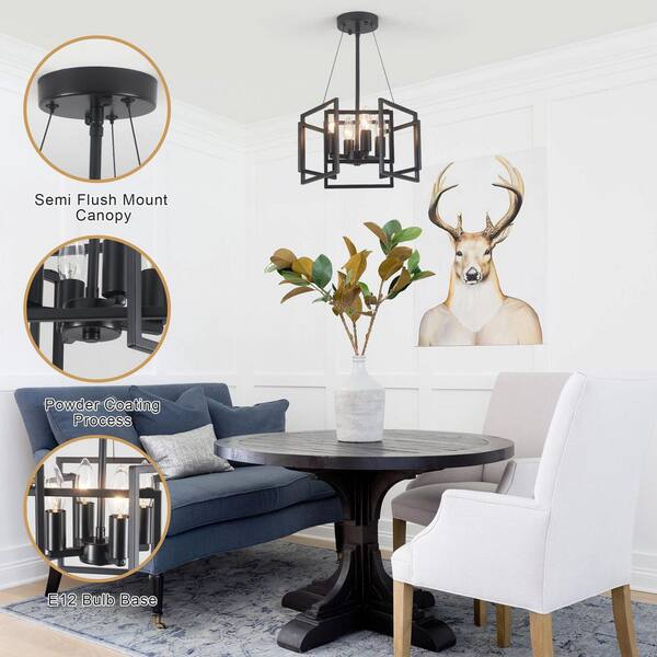 ZJVAIVE 4-Light 12.8 in. Black Metal Geometric Chandelier Light