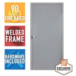 36 in. x 80 in. Fire-Rated Gray Left-Hand Flush Entrance Steel Prehung Commercial Door with Welded Frame and Hardware