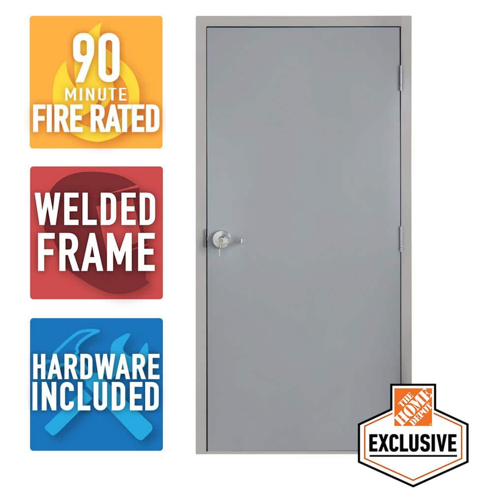 36 in. x 84 in. Fire-Rated Gray Left-Hand Flush Entrance Steel Prehung Comm