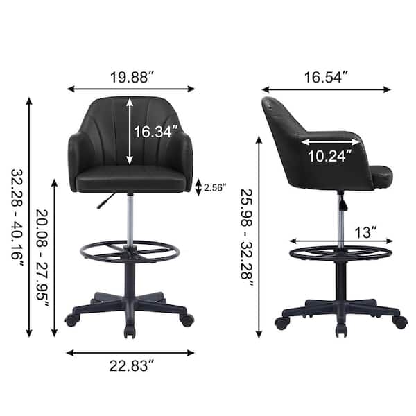 Premium PU Swivel Drafting Chair Adjustable Height Lumbar Support Home Office Office Stool, Black