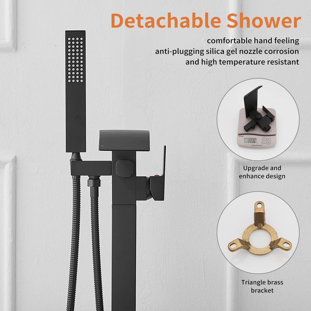 Matte Black Brass Freestanding Tub Faucet with Hand Shower