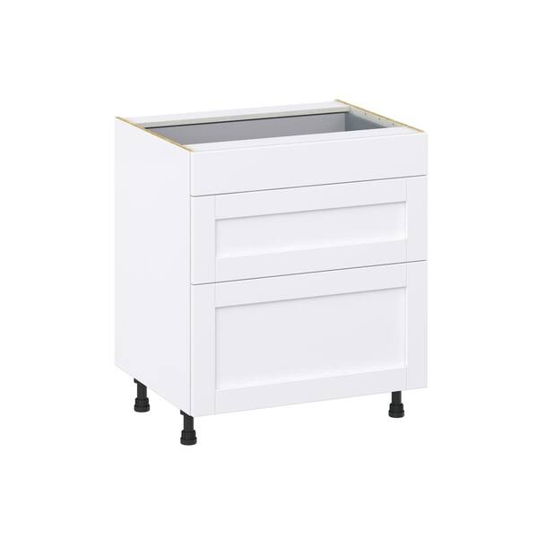 J COLLECTION Mancos Bright White Shaker Assembled Base Kitchen Cabinet with 3 Drawers (30 in. W x 34.5 in. H x 24 in. D)