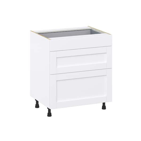 Milton 30 in. W x 24 in. D x 34.5 in. H Assembled Shaker Drawer Base Kitchen Cabinet in Bright White with 3 Drawers