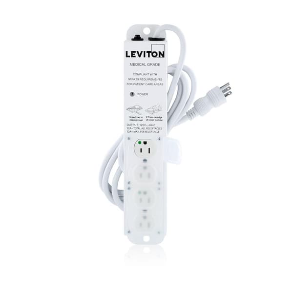 15 Amp Medical Grade 4-Outlet Power Strip with Locking Covers and 7 Foot Cord with Right Angle, White 5304M-1N7