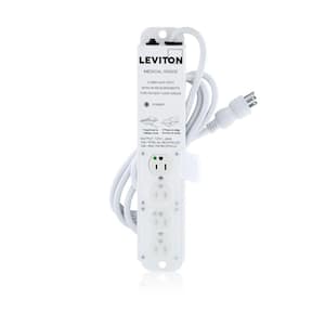 15 Amp Medical Grade 4-Outlet Power Strip with Locking Covers and 7 Foot Cord with Right Angle, White