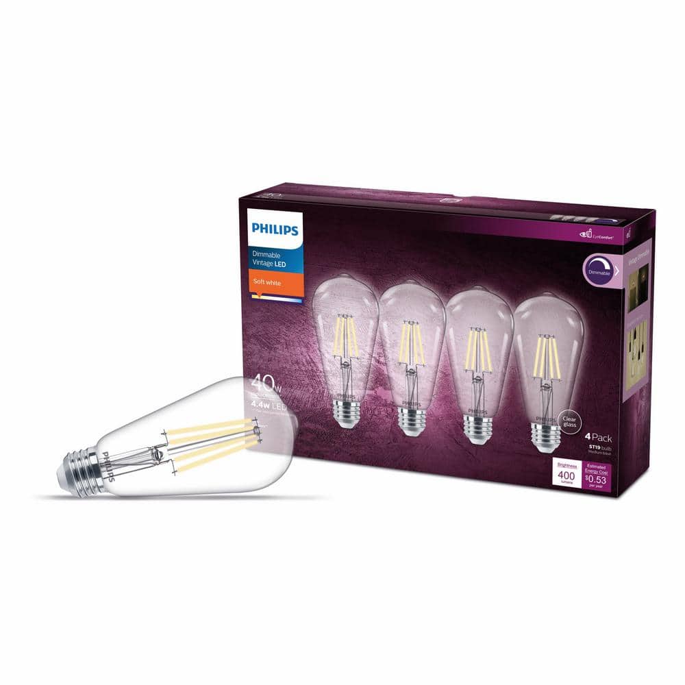 Vintage Clear Spiral ST19 Dimmable LED Light Bulbs - 4 Pack