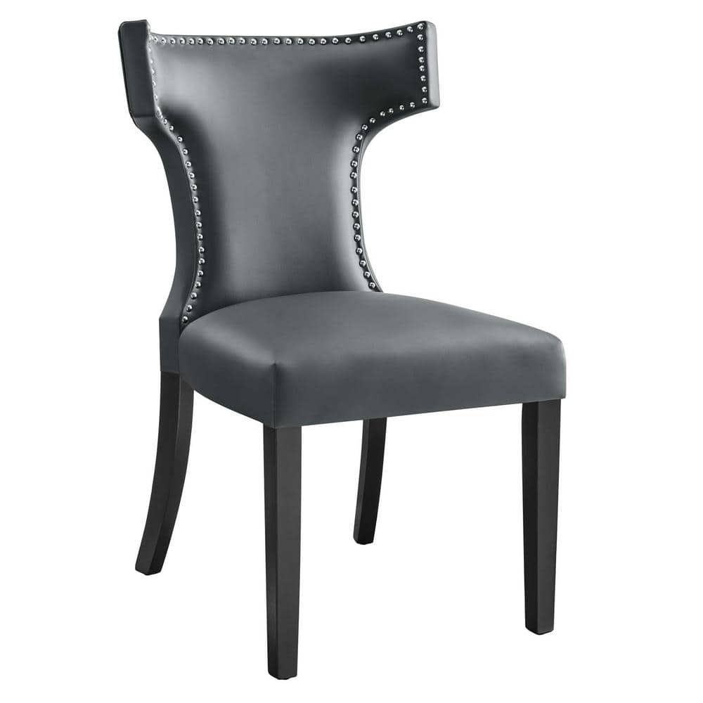 Gray Faux Leather Upholstered Side Chair with Wood Legs