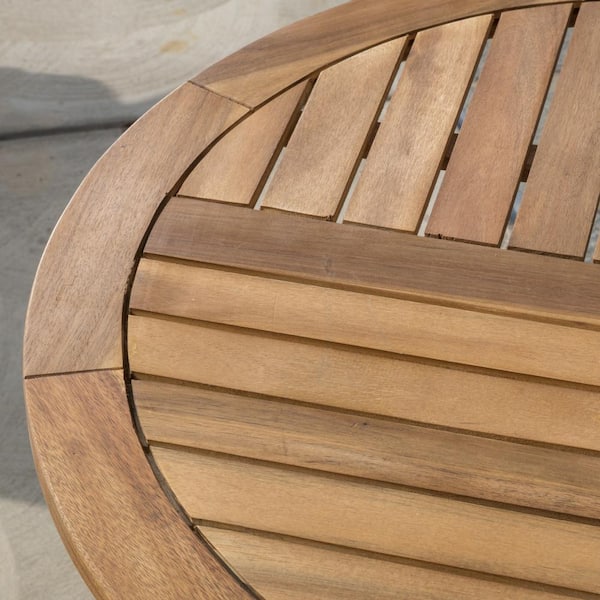 Coronado Teak Brown Finish 3-Piece Wood Round Outdoor Patio Bistro Set with Cream Cushions